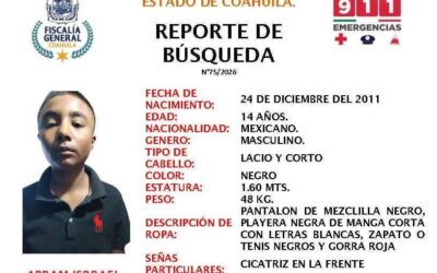 Fiscalía solicita apoyo ciudadano para localizar a menor desaparecido en Ramos Arizpe
